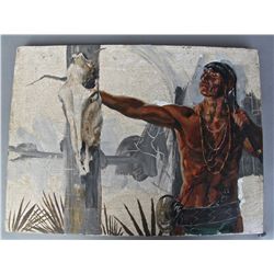 Native American Indian,  Est. 1920's.  Oil Painting with cracking…