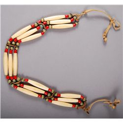 Native American Indian c. 1950, Choaker (Bone, Bronze Balls, Red …