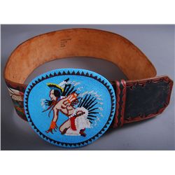 Older Native American Indian Leather Beaded Belt, part of cerimon…