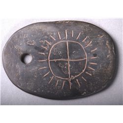 Native American Indian Artifact, Black Omulet with inscribed Sun.…