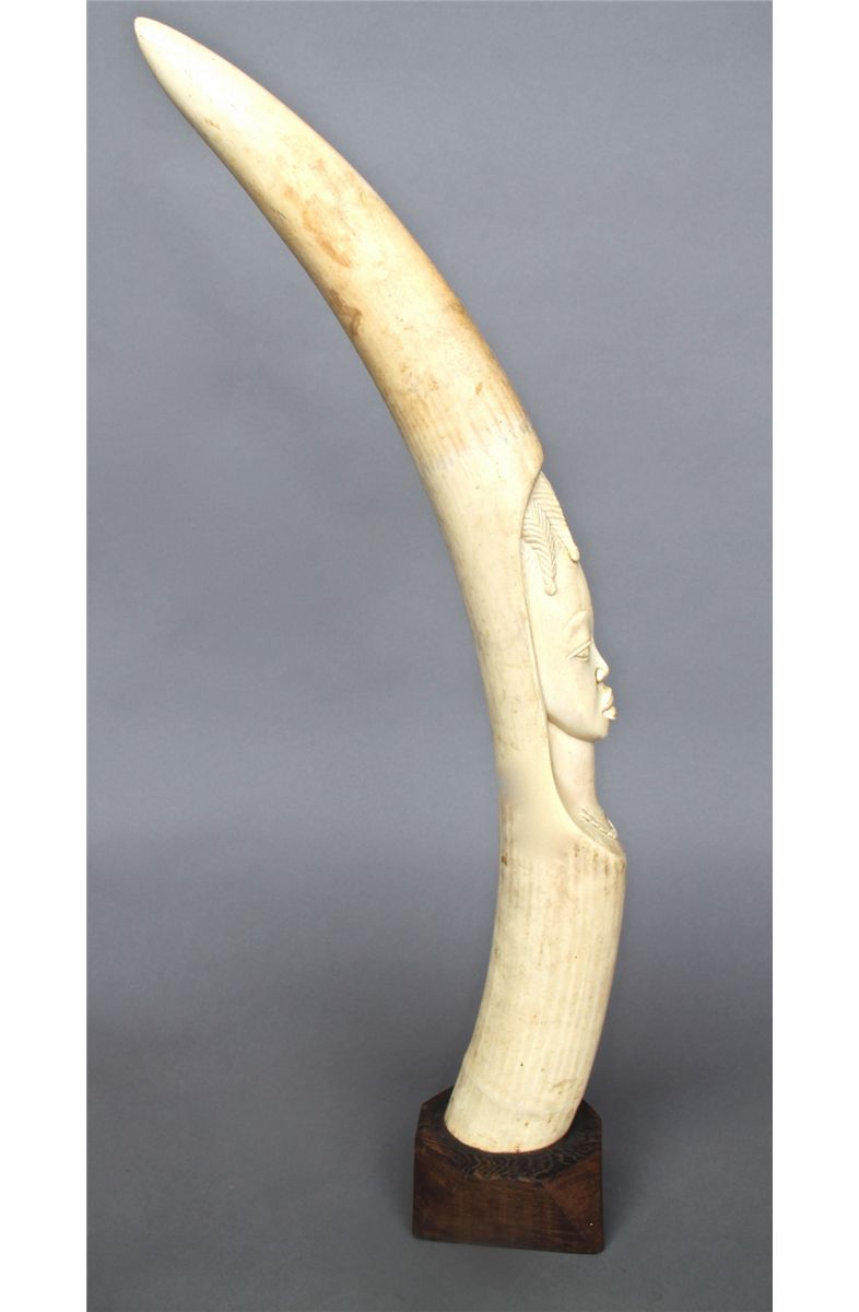 African Carved Ivory Tusk, Man (1 of 2)
