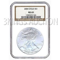 Certified Uncirculated Silver Eagle 2004 MS69