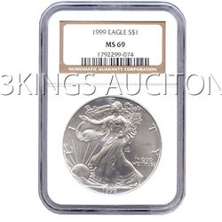 Certified Uncirculated Silver Eagle 1999 MS69