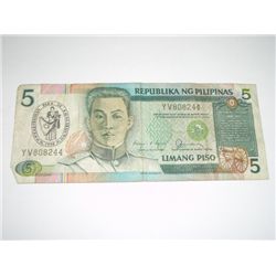 1990 5 LIMANG PISO *PHILIPPINES - REPUBLIKA NG PHILIPINAS*!!