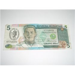 1990 5 LIMANG PISO *PHILIPPINES - REPUBLIKA NG PHILIPINAS*!!