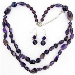 Amethyst & Crystal Necklace Earring Set (JEW-3449)