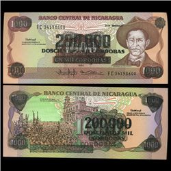 1985 Nicaragua 200k Cordobas Overprint Crisp Unc (CUR-05598)