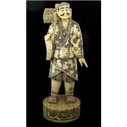 Chinese Handcarved Bone Standing Merchant on Base (CLB-969)