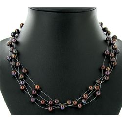 Black Peacock Saltwater Pearl 4 Strand Necklace (JEW-2570)