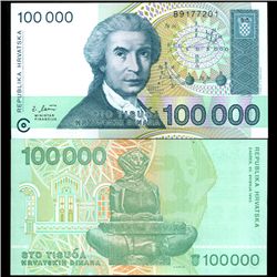 2003 Croatia 100000 Dinara Note Crisp Unc (COI-3886)