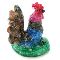 900ct. Nice Rooster Statue Multi-color Sapphire (GEM-44740)