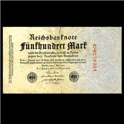 1922 Germany 500 Mark Note Better Grade RARE Variety (CUR-06653)