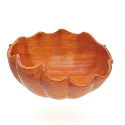 Hand Carved Rare Afzelia Wood Scalloped Bowl (DEC-284)