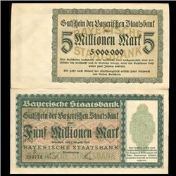 1923 Germany Bavaria Bank 5mm Mark Note Unc Rare (CUR-05678)