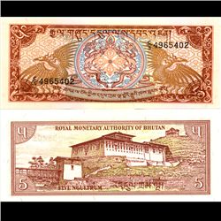 1986 Buthan 5 Ngultrum Note Crisp Unc (CUR-06799)