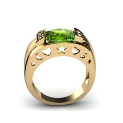 Genuine 3.85 ctw Peridot Diamond Ring W/Y Gold 10kt