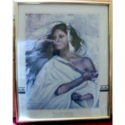 VINTAGE 1987 FRAMED PRINT      BEAUTIFUL NATIVE AMERICAN WOMAN   BY ARTIST PENNI ANN CROSS - SKP678