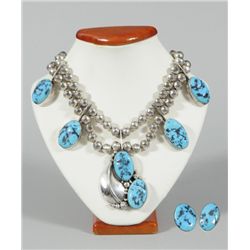 Sterling Silver & Turquoise Necklace &  Earrings