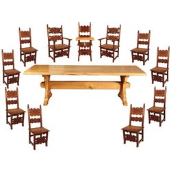 Custom Texas Pecan Dining Table With 10 Chairs