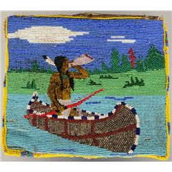 Pictoral Indian In Canoe Beadwork Pouch TJ Joe