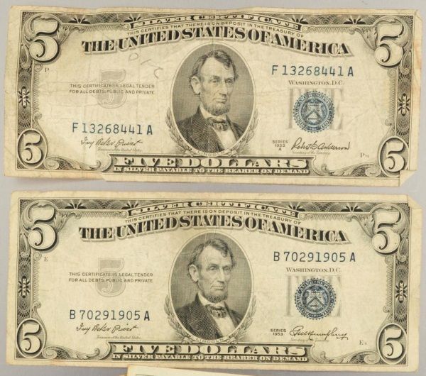 US Silver Certificate Dollar Bills $5s $1s $37 US Silver Certificate Dollar Bills $5s $1s $37