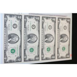 1995 US Federal Reserve Note $2; Atlanta GA Reserve; Lot of 4; Uncut Bills