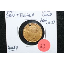 1867 Great Britain 1/2 Sou Gold Foreign Coin; Holed; .1177 AGW
