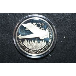 Sterling Silver Round; 50th Anniversary First Non-Stop Coast to Coast Flight; .925 Silver .900 Oz.