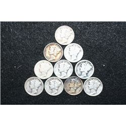 Mercury Dime; Various Dates & Conditions; Lot of 10
