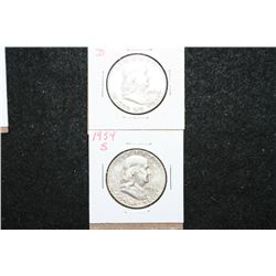 1950-D & 1954-S Ben Franklin Half Dollar; Lot of 2