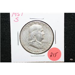 1951-S Ben Franklin Half Dollar