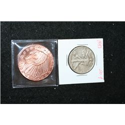 1943 Walking Liberty Half Dollar & Golden State Mint Copper Round; .999 Fine Copper 1 Oz.; Lot of 2