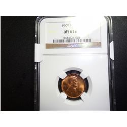 1909 VDB LINCOLN WHEAT CENT, NGC MS-63RB