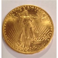 1908 $20 GOLD ST GAUDENS NO MOTTO