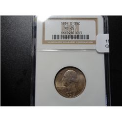 RARE 1934-D Washingto Quarter,NGC MS-65