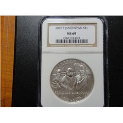 2007 JAMESTOWN $1 COMMEMORATIVE, NGC MS-69