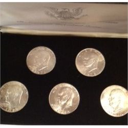 SET OF 5 MINT SILVER EISENHOWER DOLLARS, 1971-1974