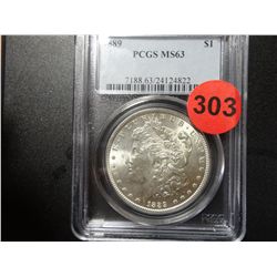 1889 SILVER MORGAN DOLLAR,PCGS MS-63