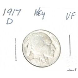1917-D EXTREMELY RARE BUFFALO NICKEL HORN & TAIL *RARE KEY DATE VERY FINE GRADE*!!