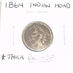 1864 INDIAN HEAD PENNY *EXTREMELY RARE THICK BRONZE COIN PLEASE LOOK AT PICTURE TO DETERMINE GRADE -