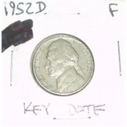 1952-D JEFFERSON NICKEL *RARE KEY DATE - FINE GRADE*!!