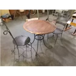 Iron patio table with 2 chairs and copper top