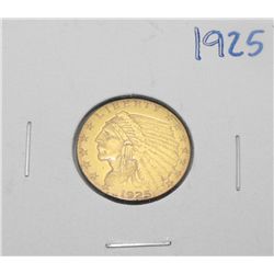 1925  $ 2.5 Gold Indian Coin XF-AU Grade