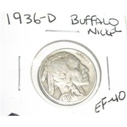 1936-D Buffalo Nickel *RARE EXTRA FINE-40 GRADE*!!