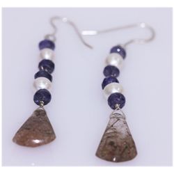 NATURAL 23.80 CTW PEARL/TANZANITE/SEMIPRECIOUS EARRING