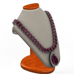 Garnet 62.20 ctw & Diamond Necklace 14kt W/Y 29G