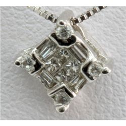 Genuine 0.14 ctw Diamond Square Pendant 18k W Gold