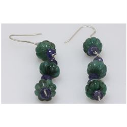 NATURAL 40.15 CTW EMERALD, TANZANITE EARRINGS .925 STER