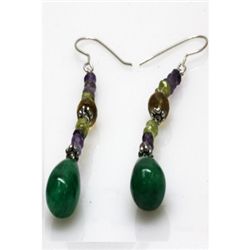 Natural 40.85ct Amethyst,Peridot,Emerald,Citrine Earrin