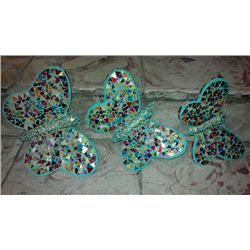 GREEN AND MULTICOLOR BLOWN GLASS BUTTERFLIES SET